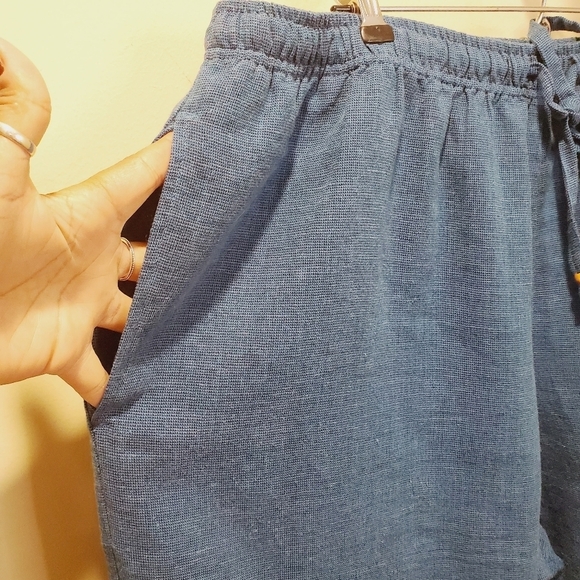 White tag women's blue linen blend capri comfy casual pants plus size 14… - Picture 2 of 9